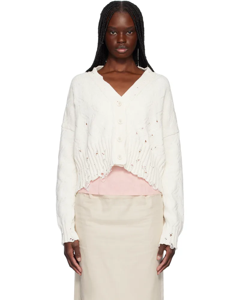 Marni Off-White Dishevelled Cotton Cropped Cardigan 00w01