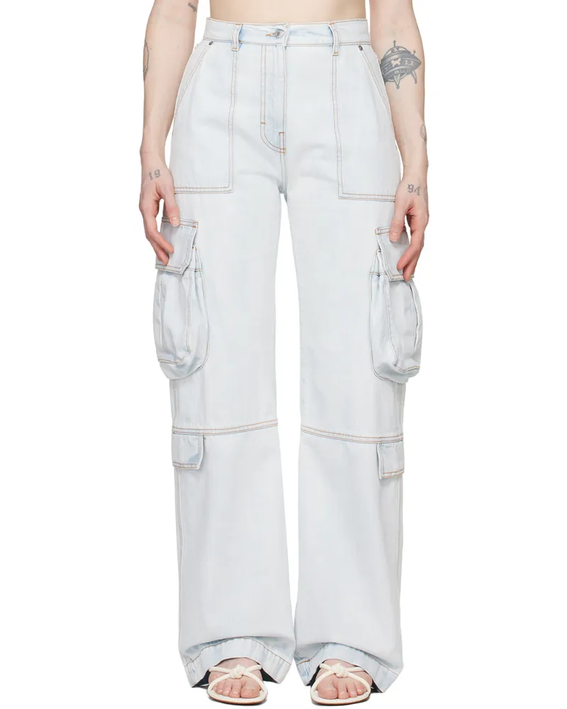 MSGM Blue Oversized Denim Cargo Pants 82