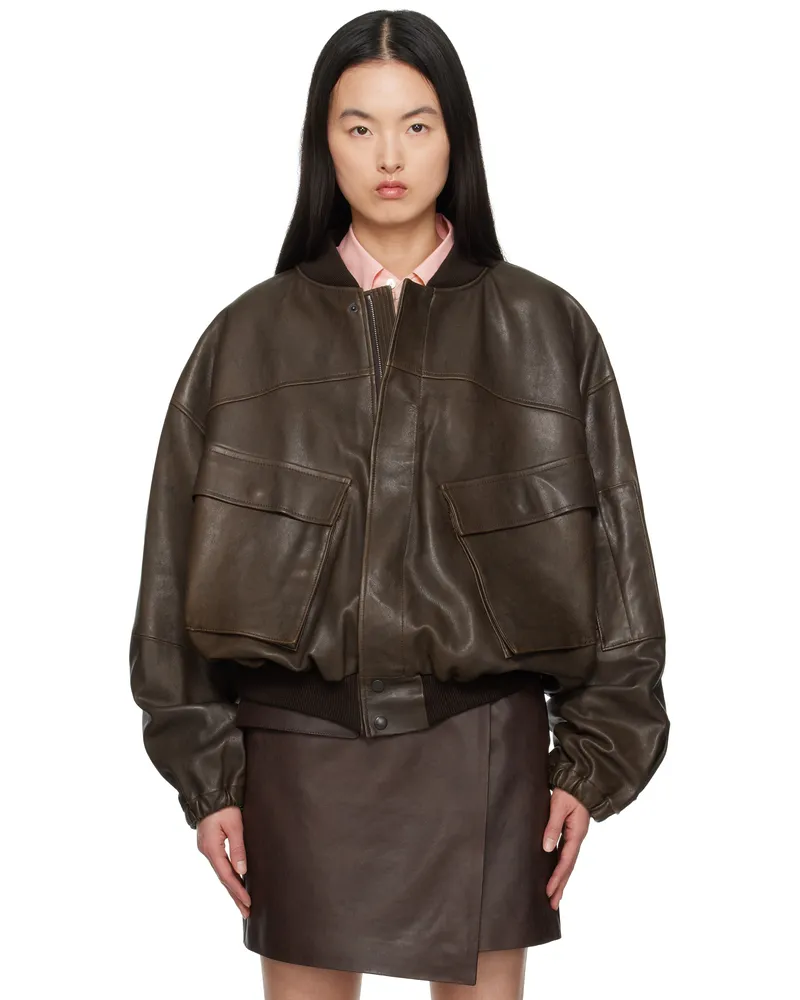 AURALEE Brown Flight Lamb Leather Jacket Brown