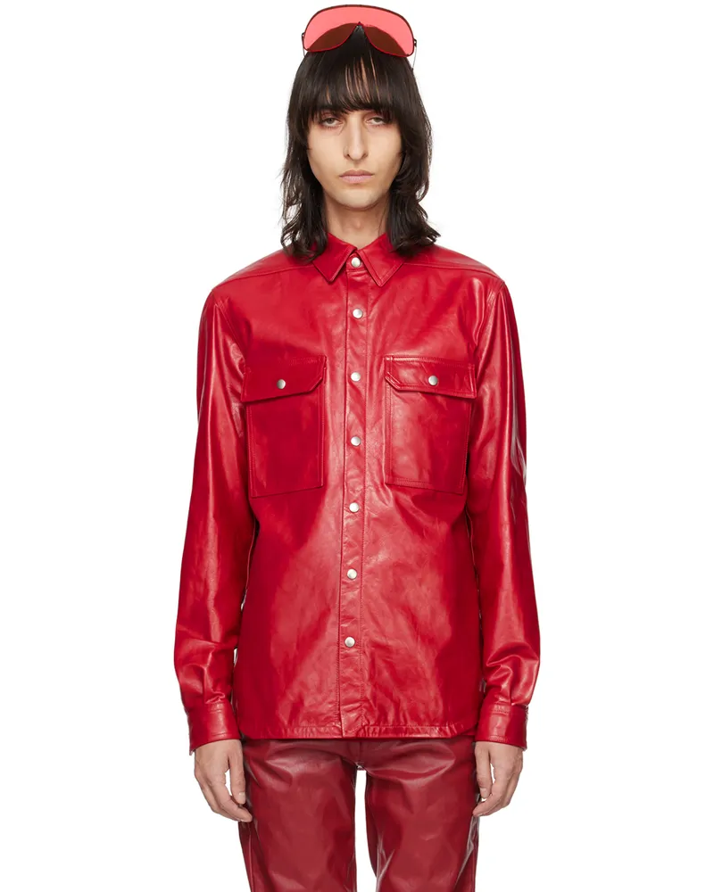 Rick Owens Red Outershirt Leather Jacket 03