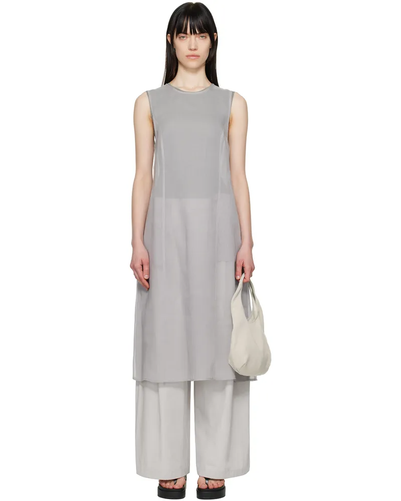AMOMENTO Gray Sheer Midi Dress Grey