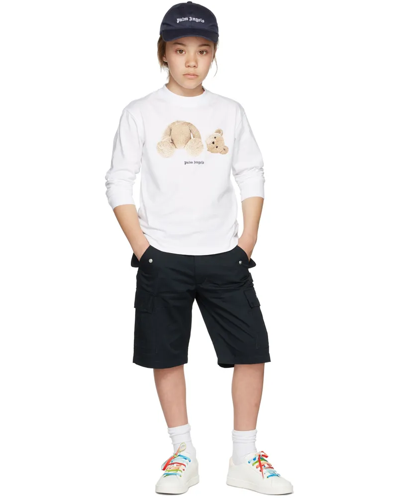 Palm Angels Kids Navy Logo Cargo Shorts Navy