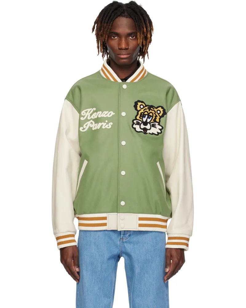 Kenzo Green & White Kenzo Paris VERDY Edition Varsity Bomber Jacket Pale
