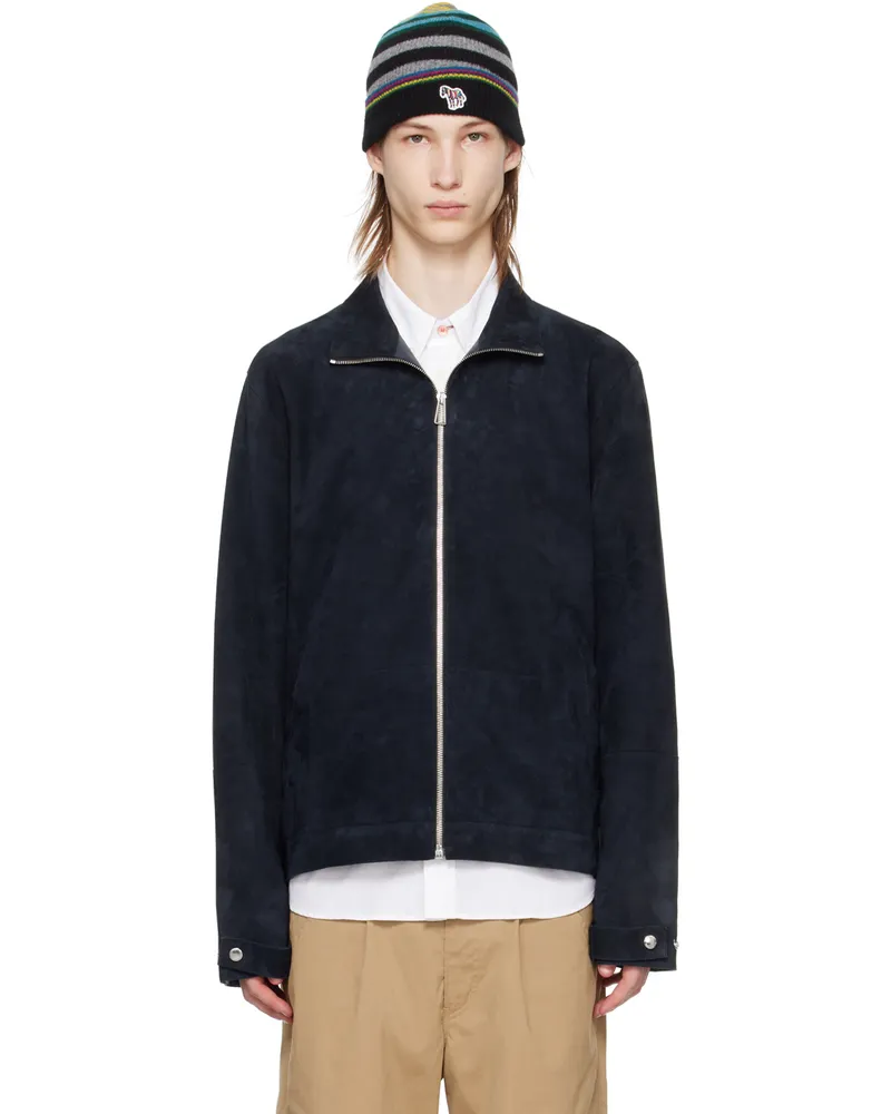 Paul Smith Navy Zip Leather Jacket 49
