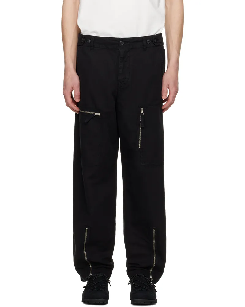 C.P. Company Black Cotton Linen Cargo Pants 999