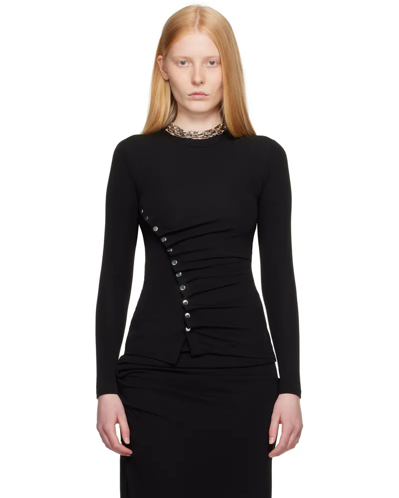 Paco Rabanne Black Drapé Pression Jersey Top P001