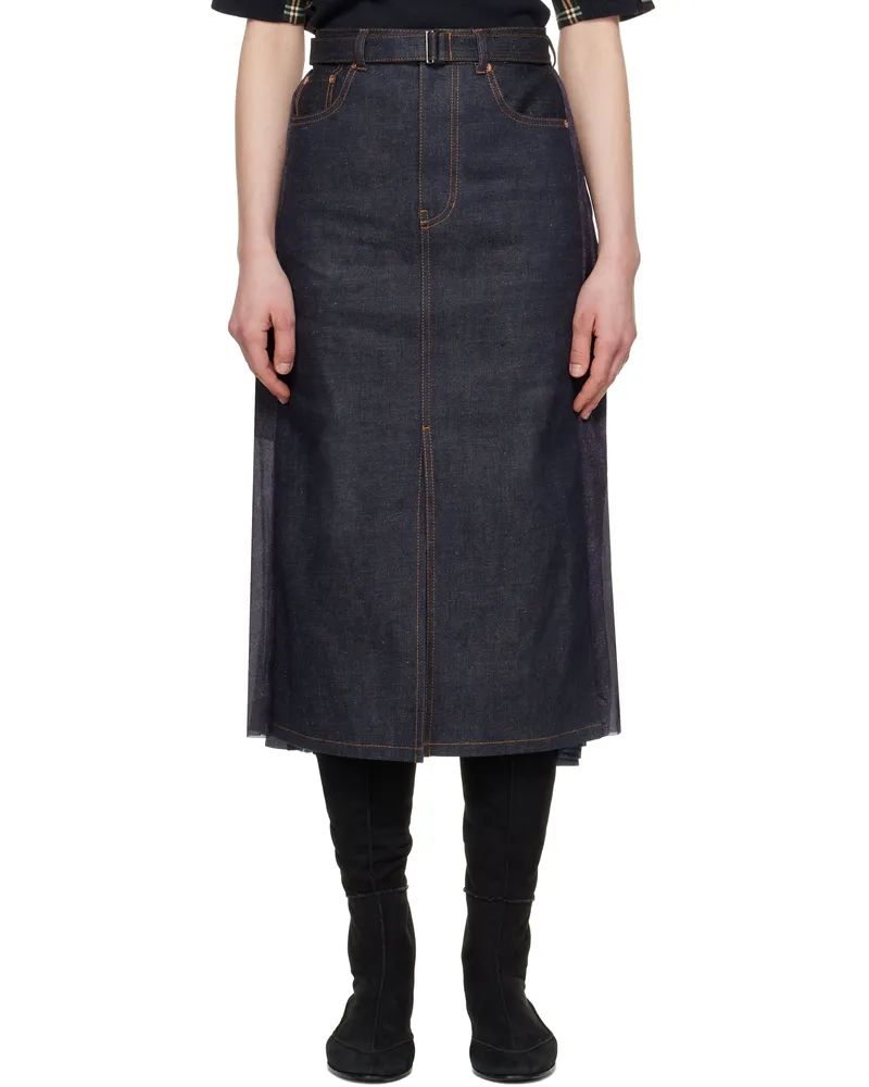 Sacai Navy Paneled Denim Midi Skirt 499