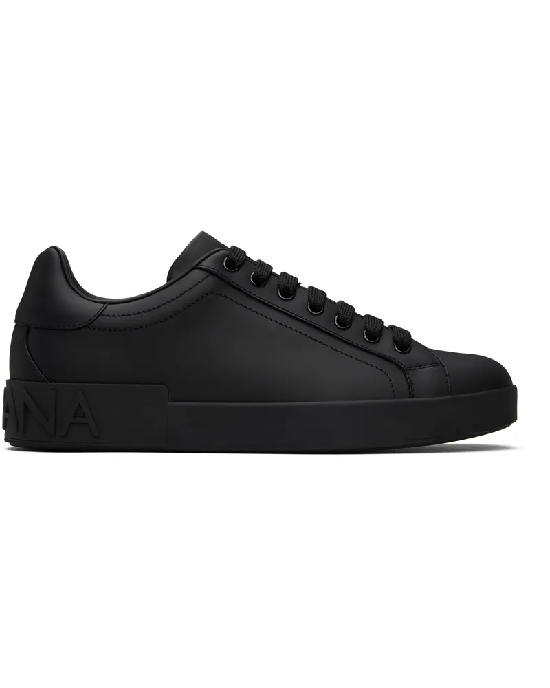 Dolce & Gabbana Black Calfskin Portofino Sneakers Nero