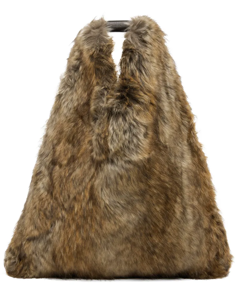 Maison Margiela Brown Satin & Faux-Fur Tote H9076