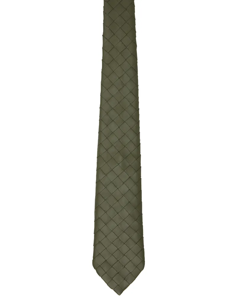 Bottega Veneta Khaki Intrecciato Leather Tie 3293