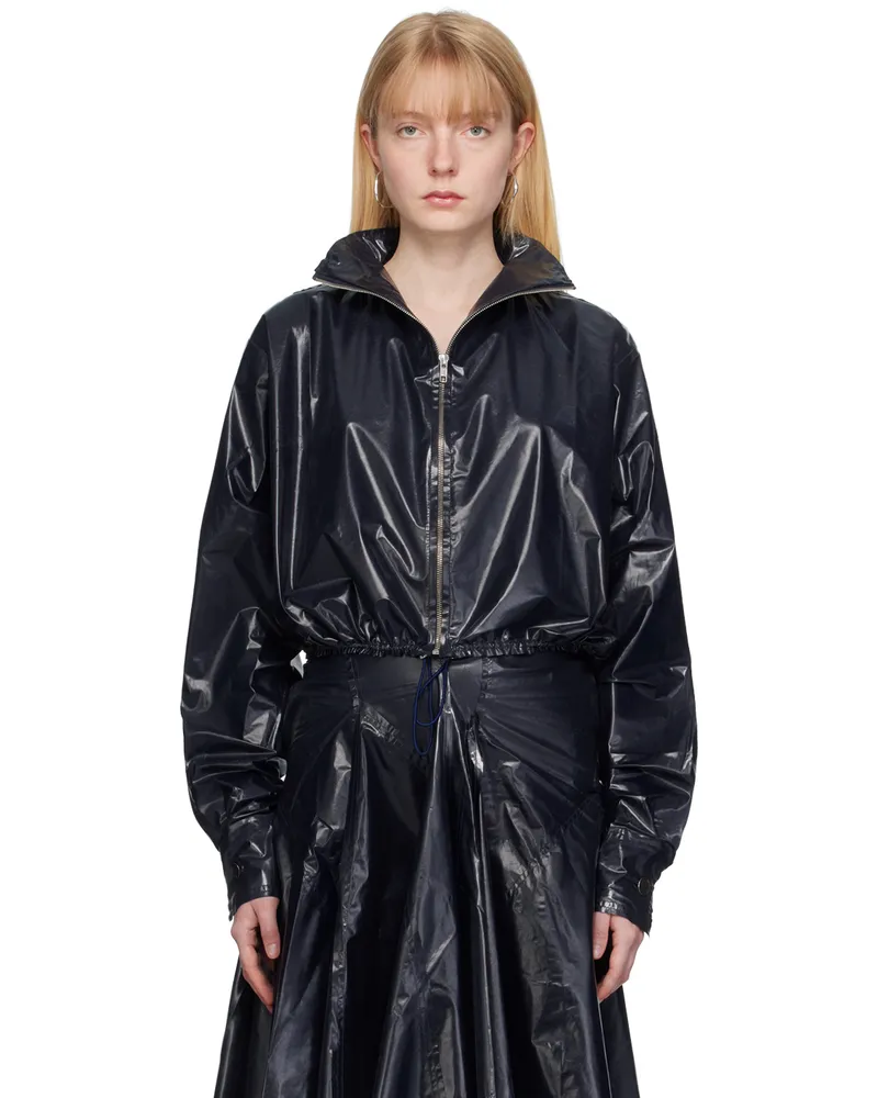 Talia Byre Navy Shiny Bomber Jacket Navy