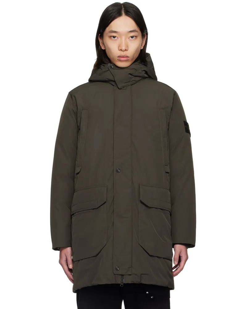 Stone Island Gray Hooded Down Jacket V0065