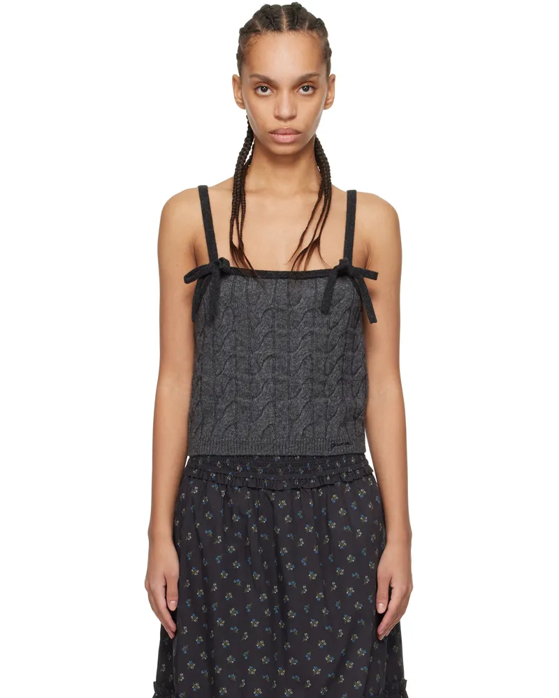 Ganni Gray Cashmere Mix Strap Tank Top 252