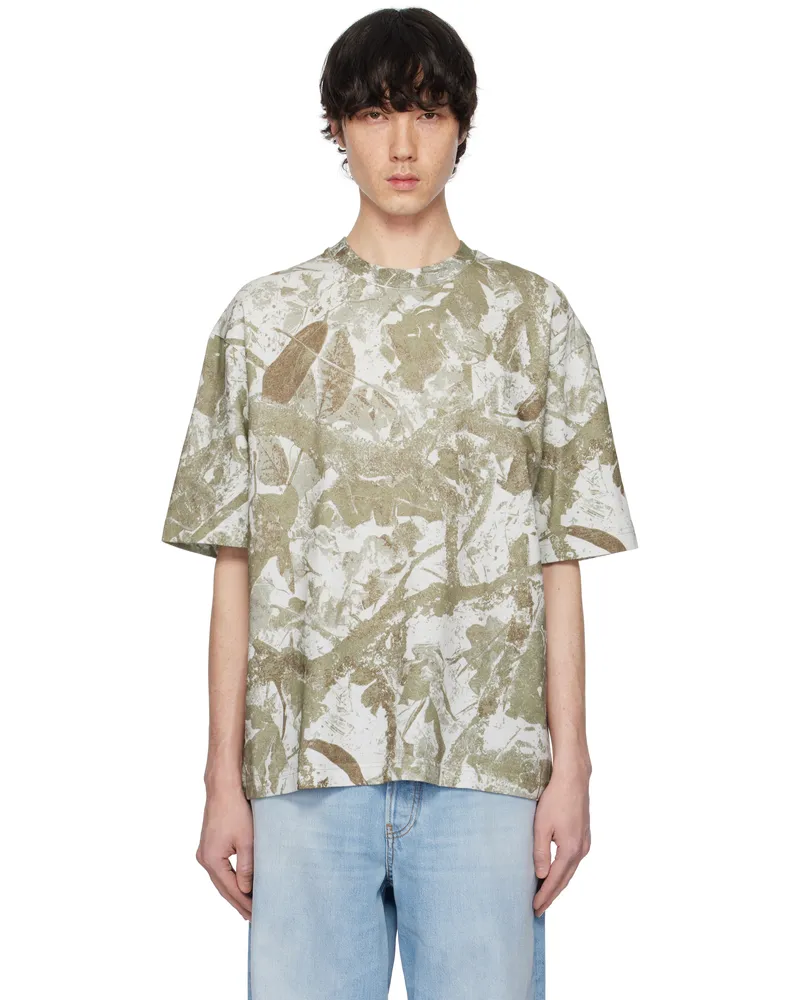 Acne Studios Off-White & Green Relaxed Fit Crew Neck T-shirt Drx