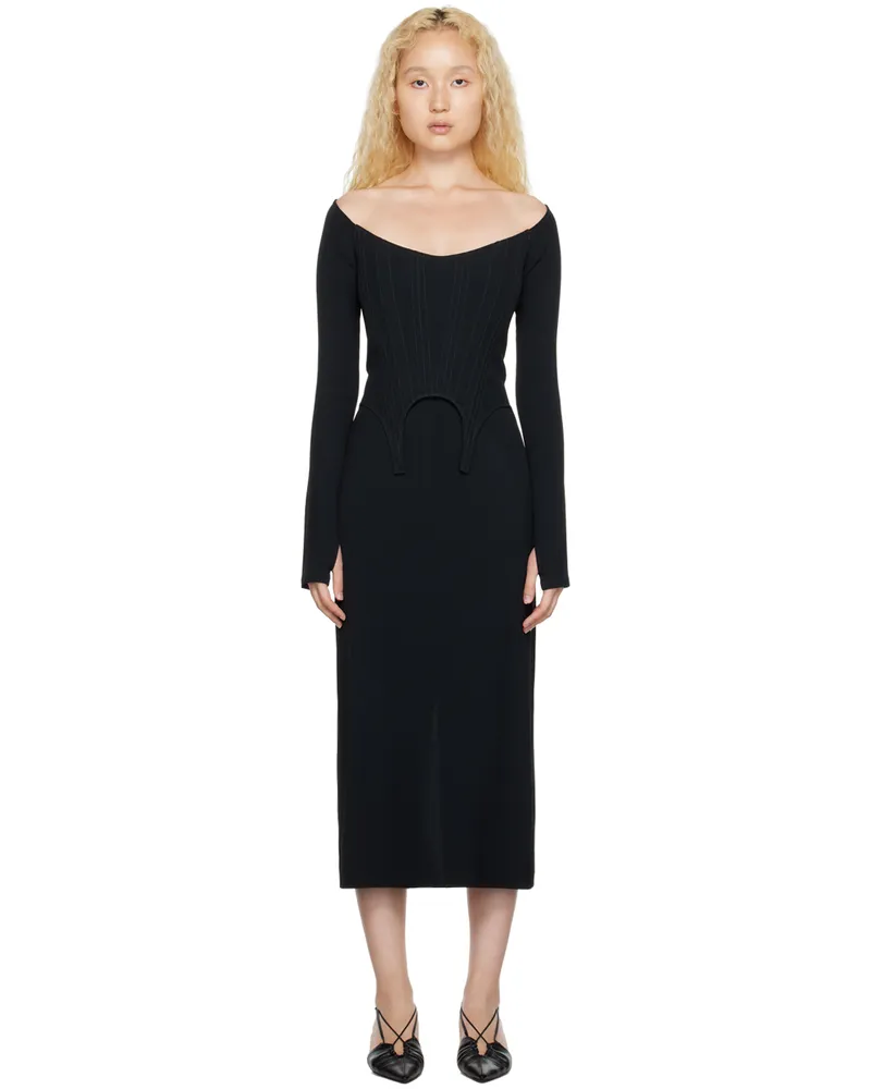 Dion Lee Black Arch Longline Corset Midi Dress Black