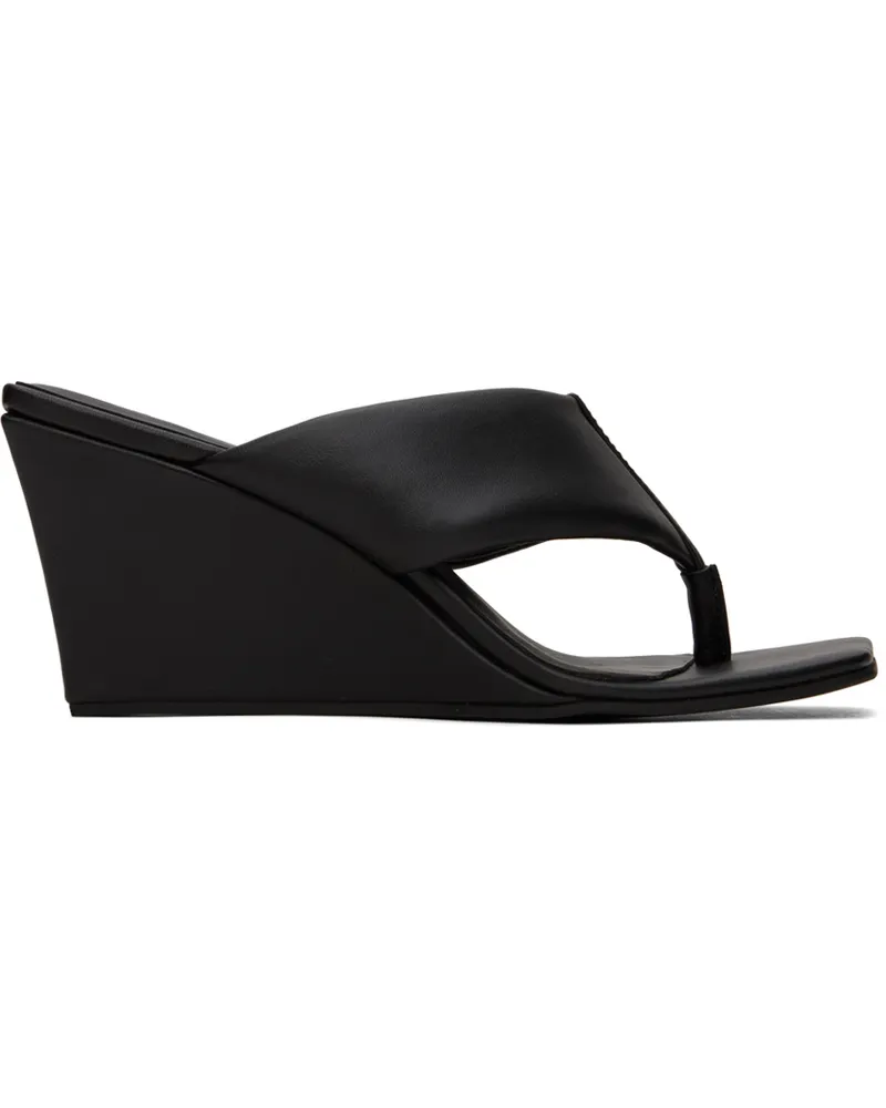 St. Agni Black Thong Wedge Heeled Sandals Black