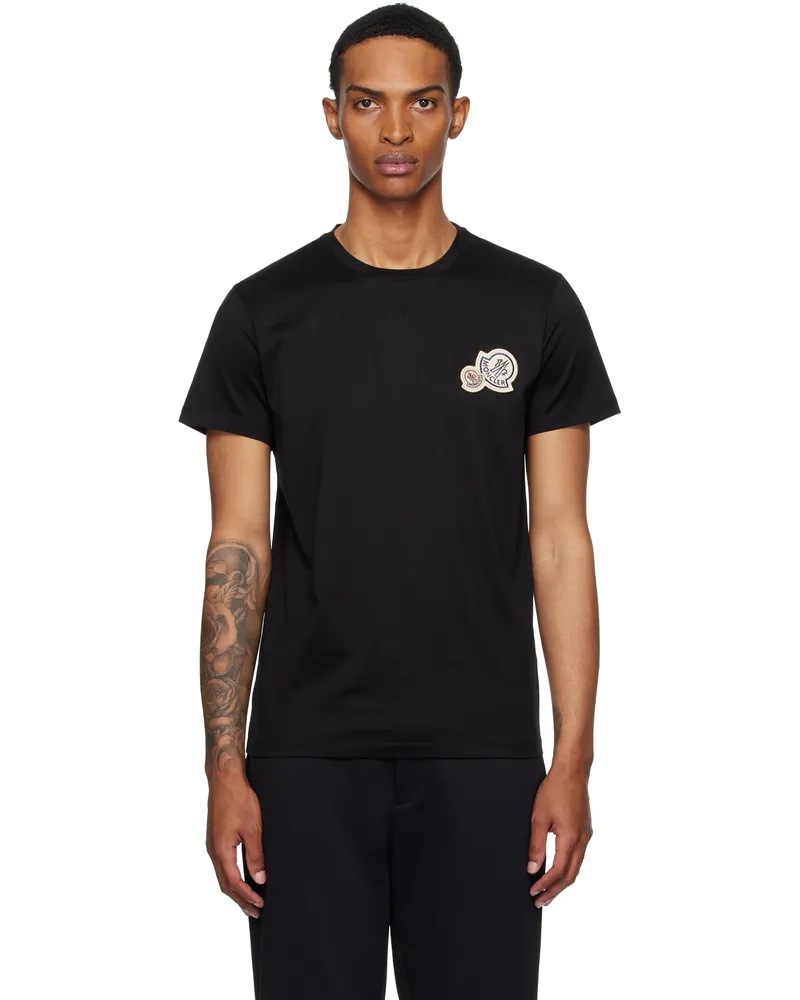 Moncler Black Double Logo Patch Cotton T-shirt 999