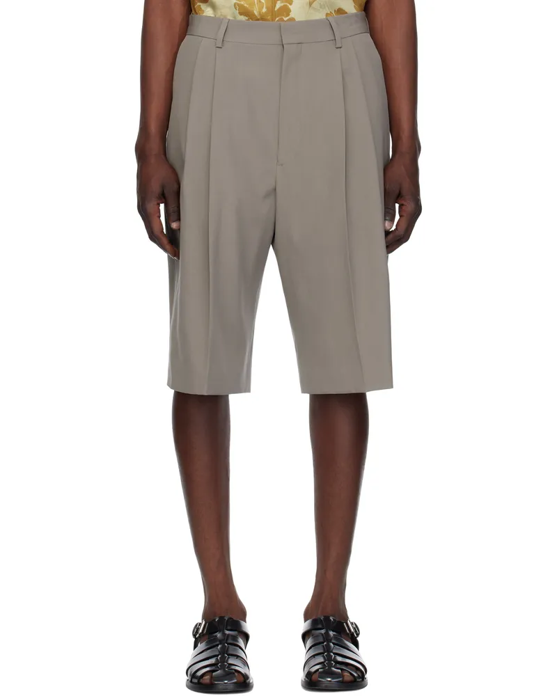 Dries van Noten Gray Tailored Wool Shorts Cement
