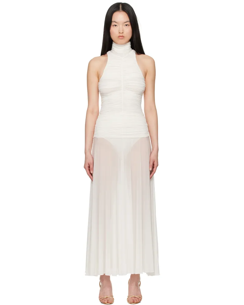 Magda Butrym White Ruched High Neck Maxi Dress White