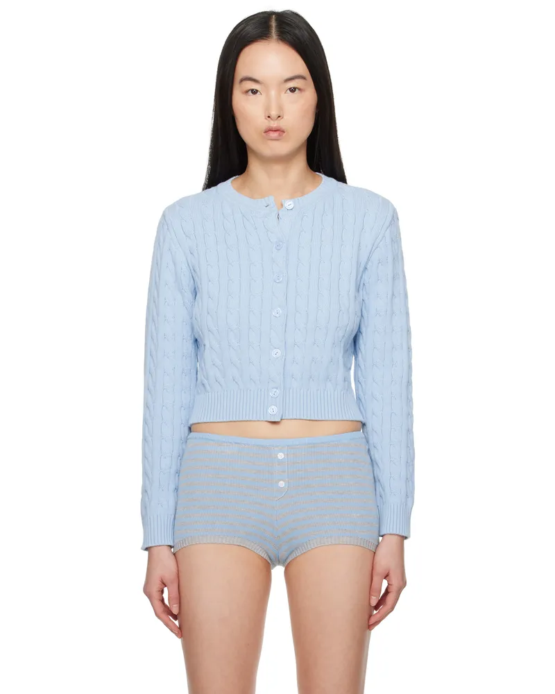 Frankies Bikinis Blue Dudley Cable Knit Cardigan Dewdrop
