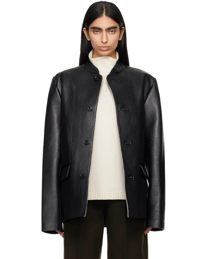 Rier Black Bonded Leather Jacket Black