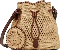 Beige Falabella Raffia Crochet Bucket Bag