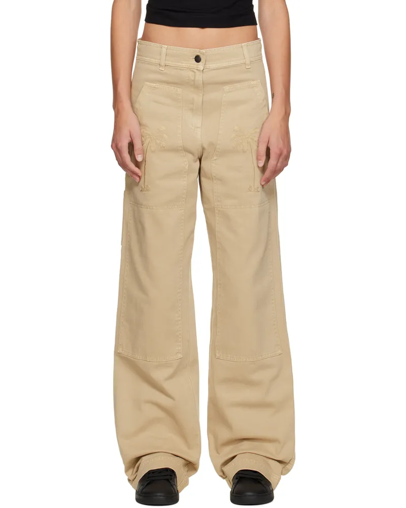 Palm Angels Beige Bull Cargo Pants Beige