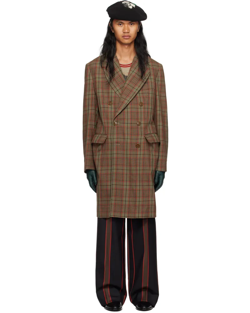 Vivienne Westwood Khaki & Red Check Coat 233-w00mm-m203si