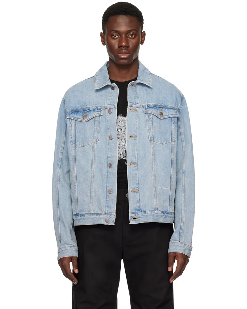 WE 11 DONE Blue Embroidered Denim Jacket Ice