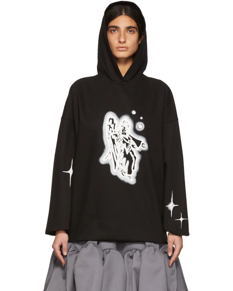 WE 11 DONE Black Cotton Hoodie Black