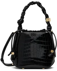 Ganni Black Croc Patent Bou Bucket Bag Black