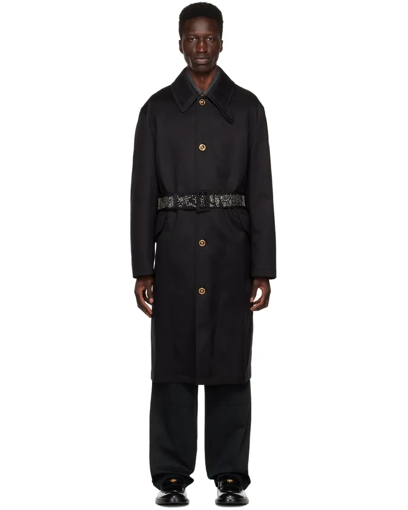 Versace Black Belted Coat 1b000