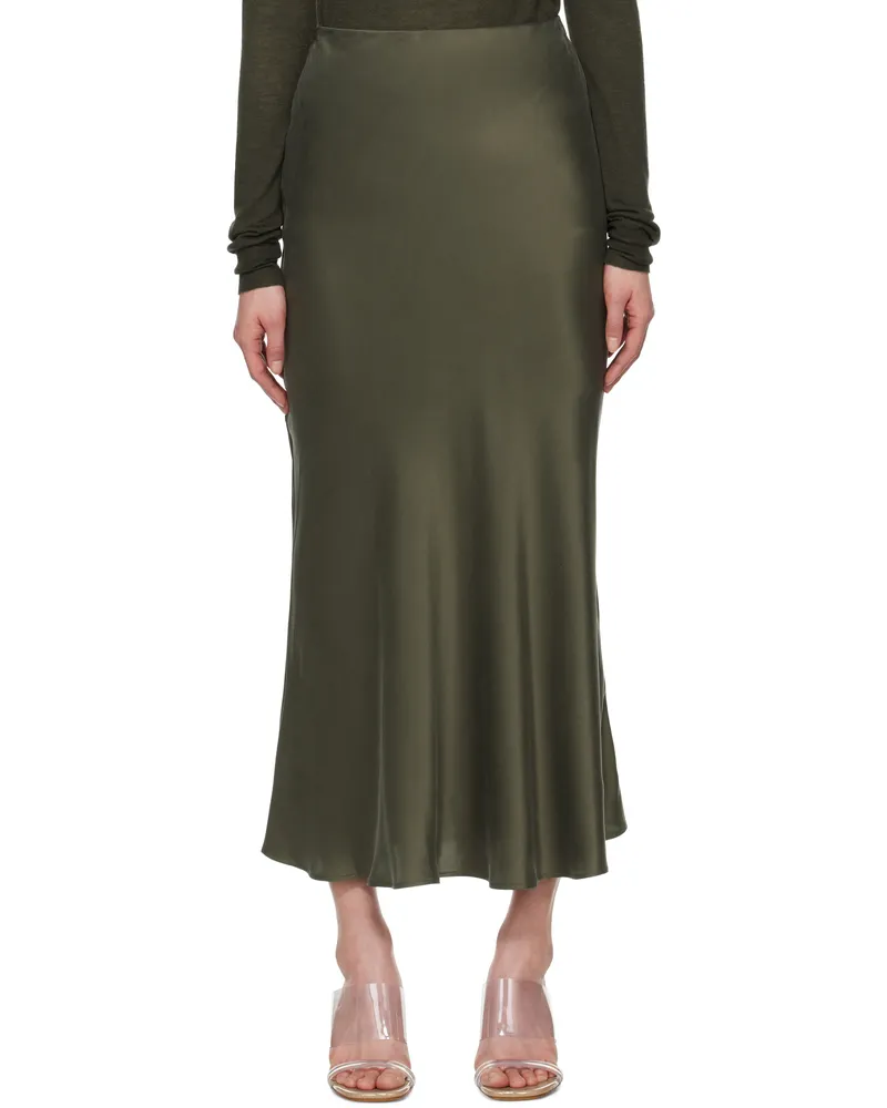 Silk Laundry Green Long Bias Cut Maxi Skirt Pine