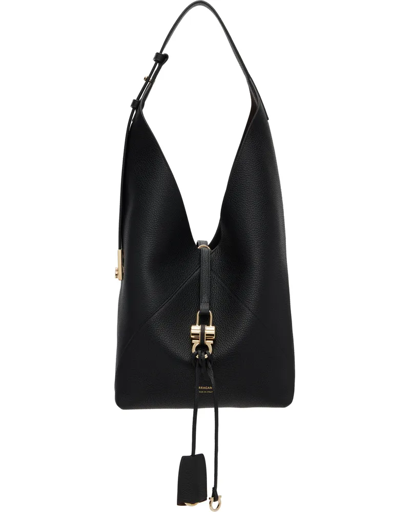 Ferragamo Black V-Shaped Tote 001