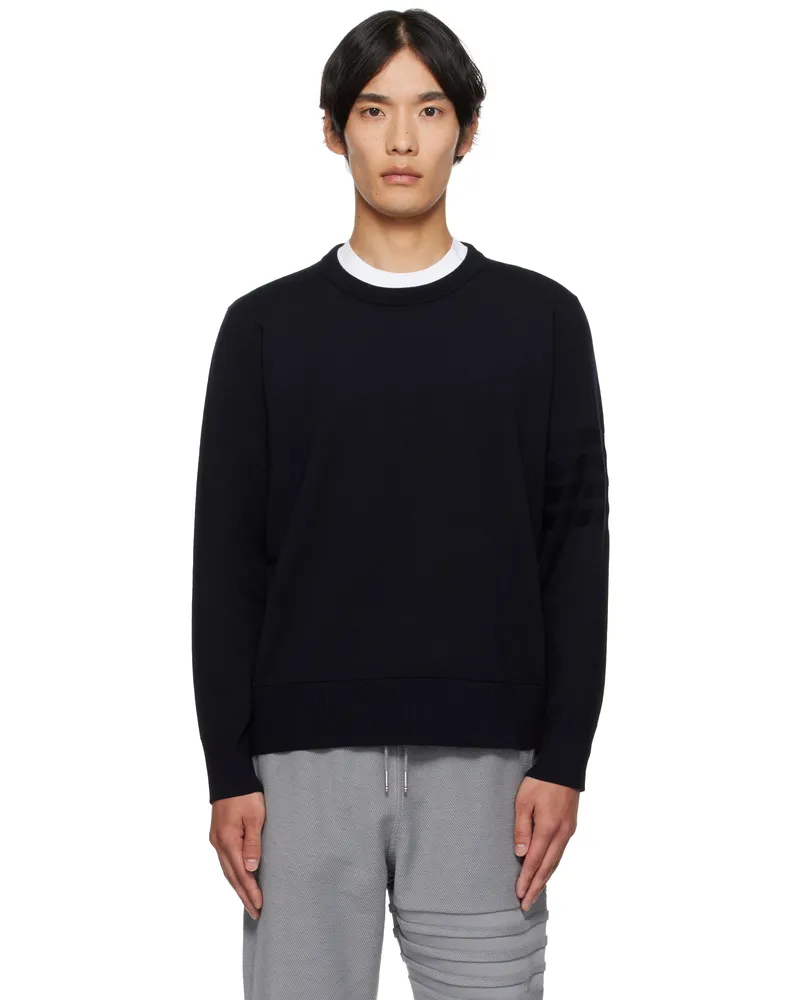 Thom Browne Navy Double Face Crew New 4-Bar Sweater Navy415