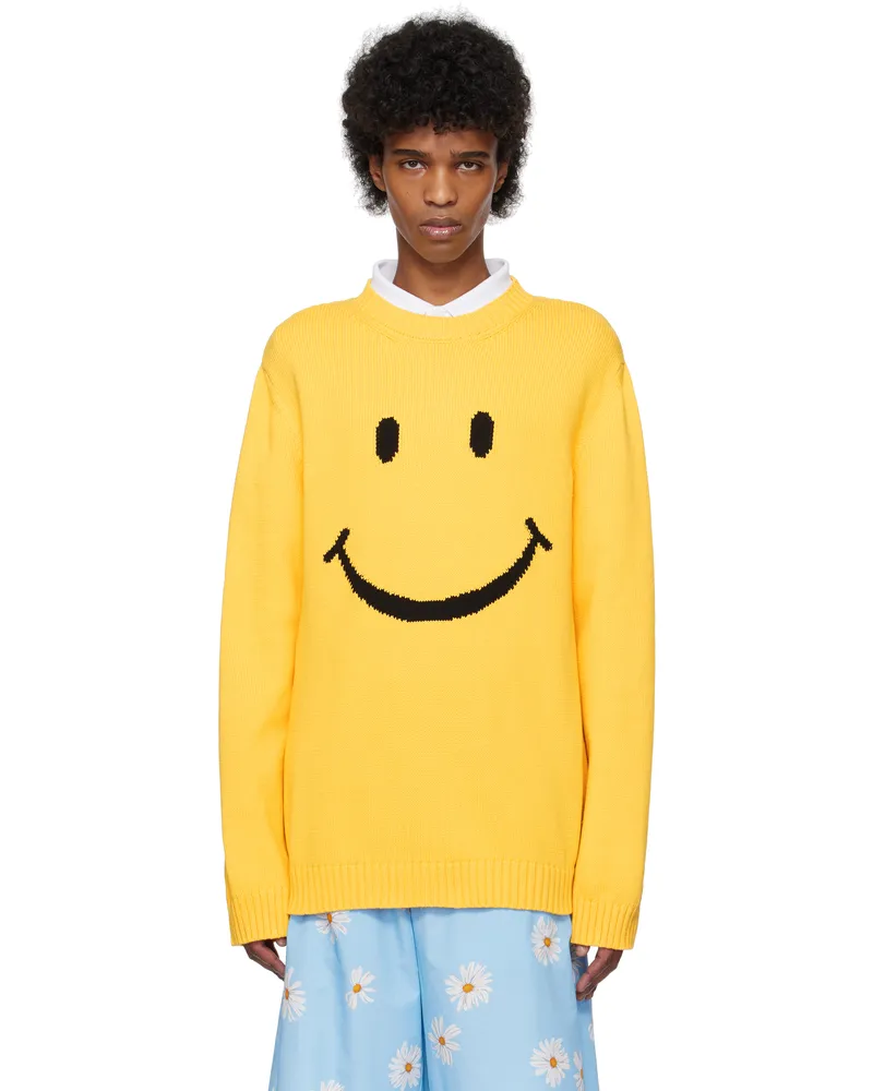 Moschino Yellow Cotton Blend Smiley Sweater Yellow