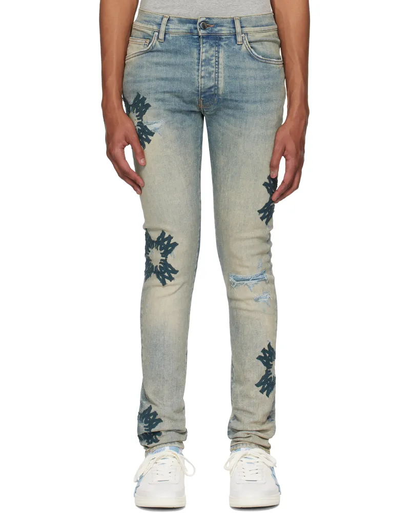 Amiri Blue MA Quad Appliqué Skinny Jeans Antique