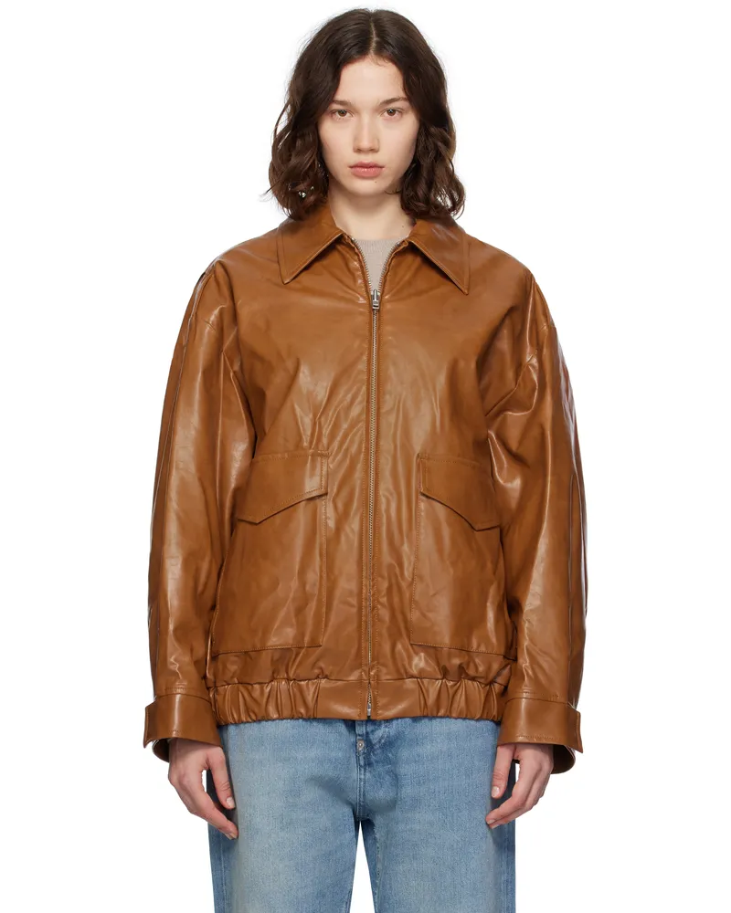 Maison Margiela Brown Oversized Faux-Leather Bomber Jacket 188