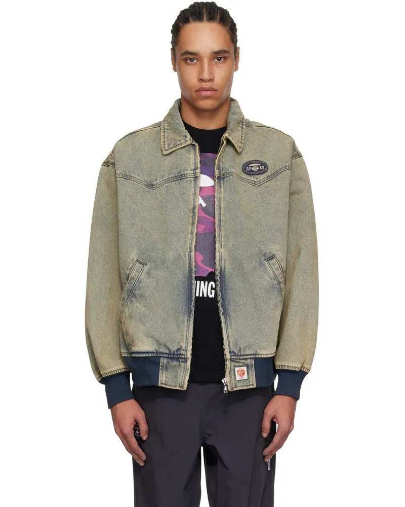 AAPE by A Bathing Ape Blue 'AAPE' Main Light Weight Denim Bomber Jacket Bll