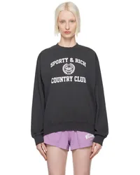 SPORTY & RICH Black Varsity Crest Sweatshirt Faded