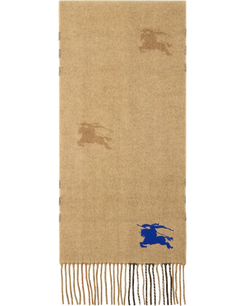 Burberry Tan Reversible EKD Check Cashmere Scarf Sand