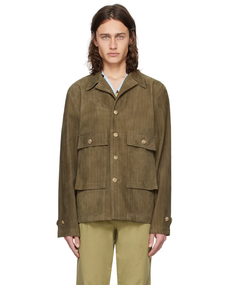 Paul Smith Green Printed Leather Jacket 62
