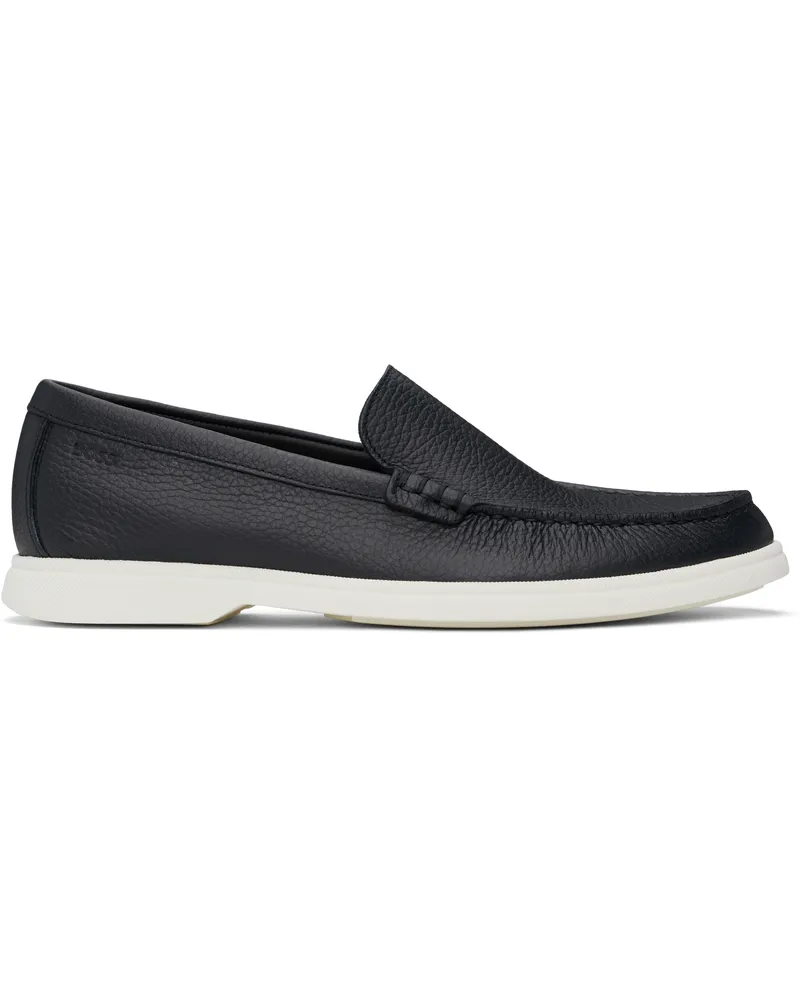 HUGO BOSS Navy Tumbled-Leather Loafers 401-dark