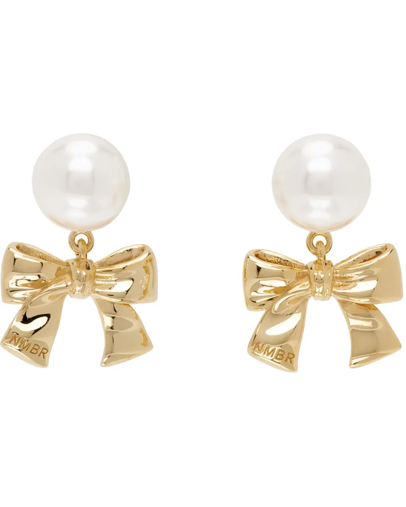 Numbering Gold & White #9118 Earrings Gold