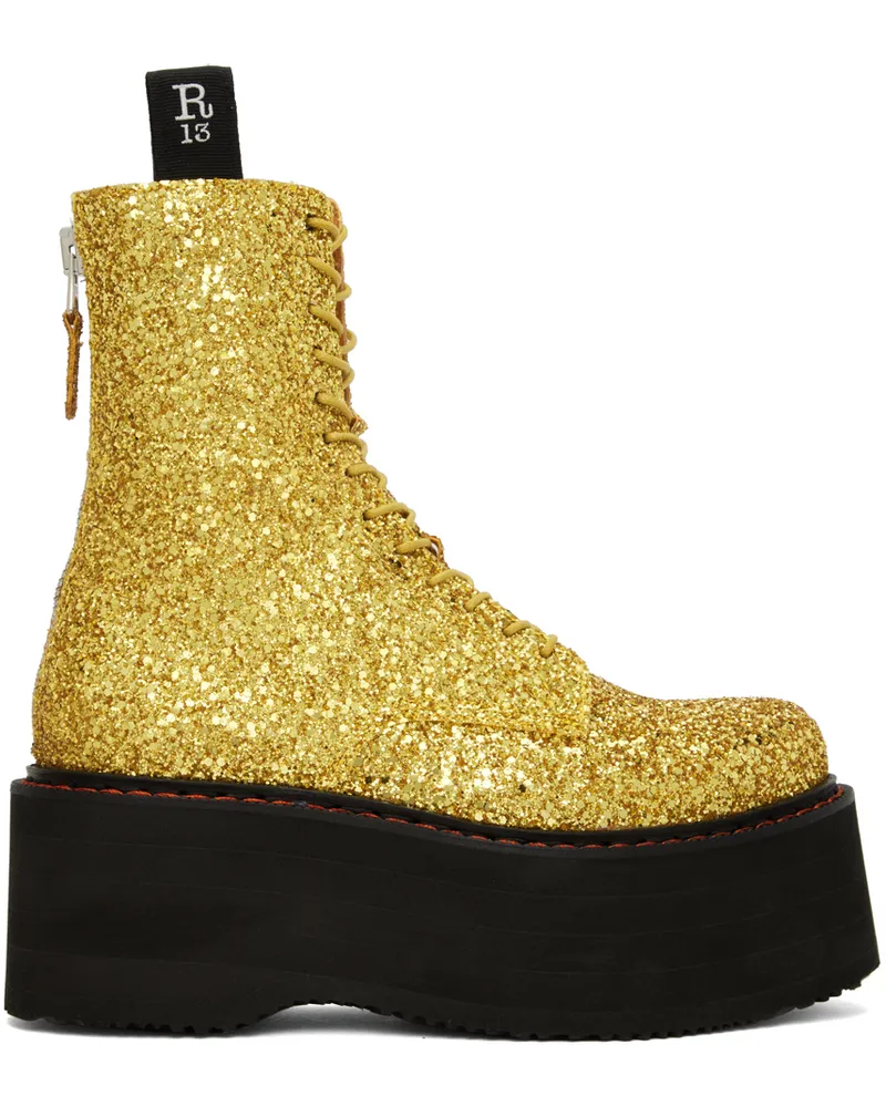 R13 Gold Double Stack Boots Gold
