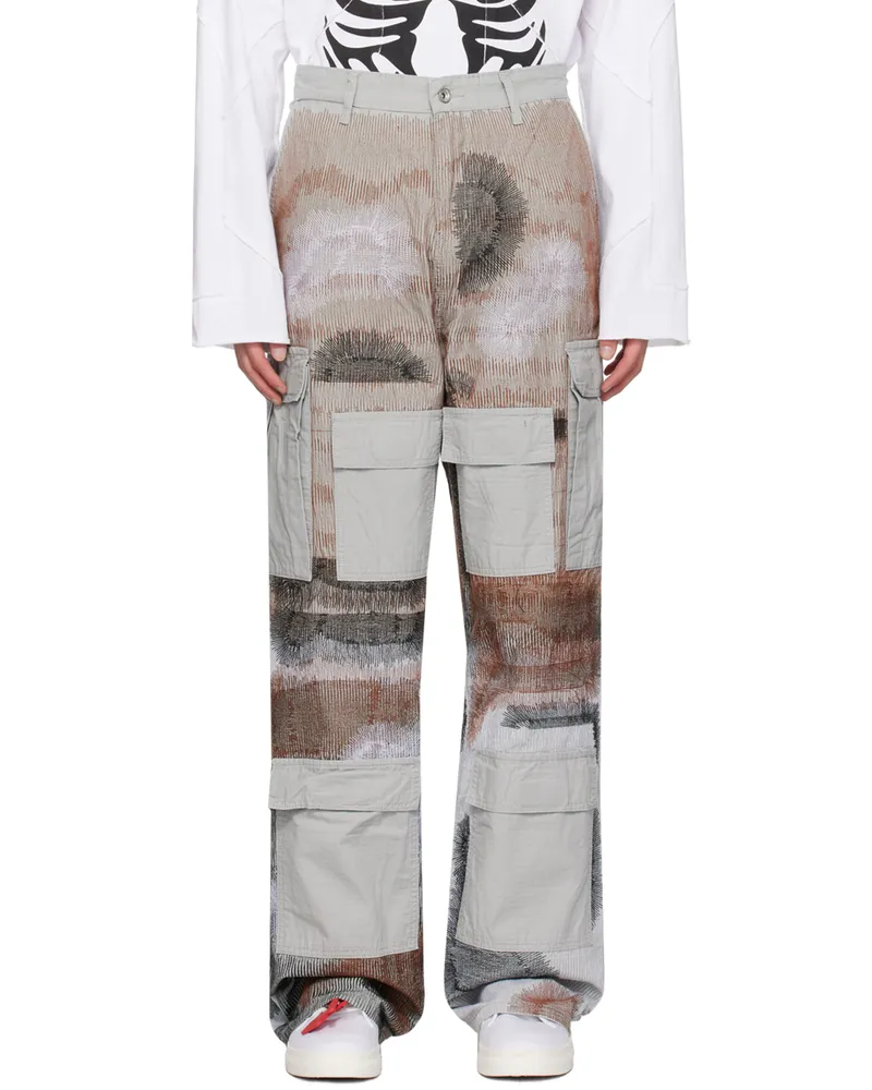 WHO DECIDES WAR Gray Darning Cargo Pants Grey