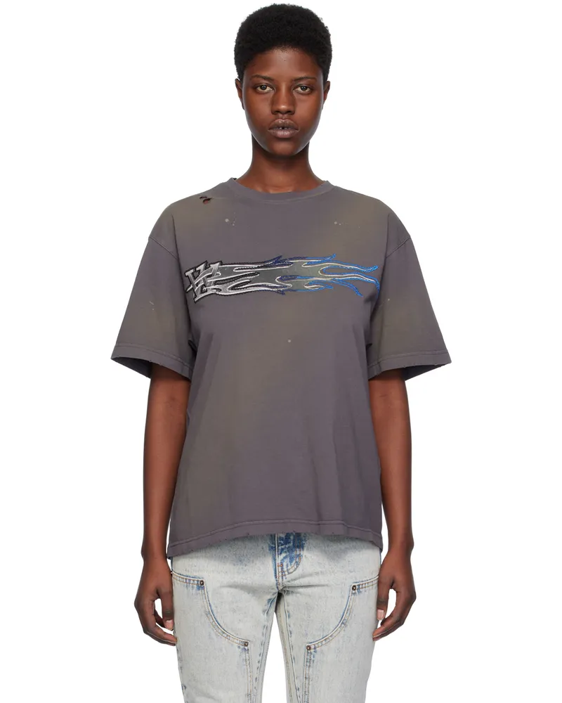 WE 11 DONE Gray Printed T-Shirt Charcoal