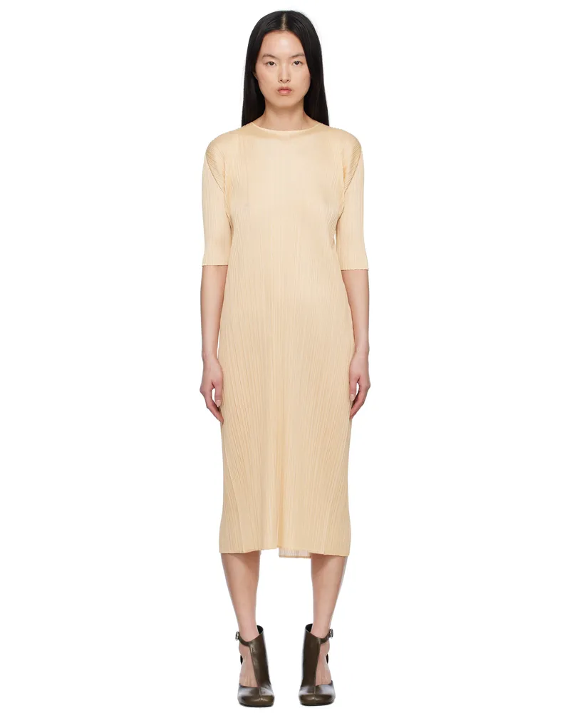 Issey Miyake Beige Merry Bicolor Midi Dress 41