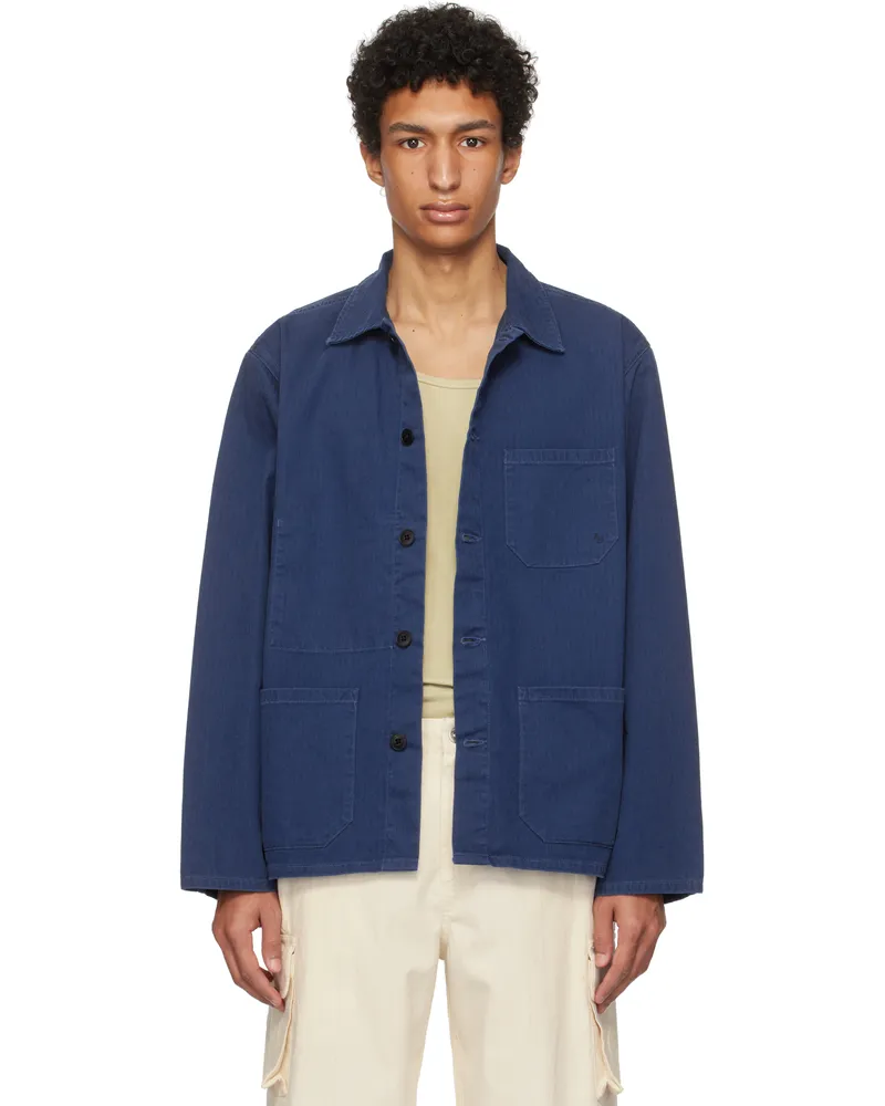 Nudie Jeans Blue Buddy Herringbone Chore Jacket Blue