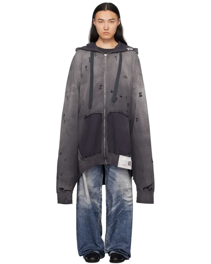 MIHARAYASUHIRO Black Sun Faded Huge Zip-Up Hoodie Black